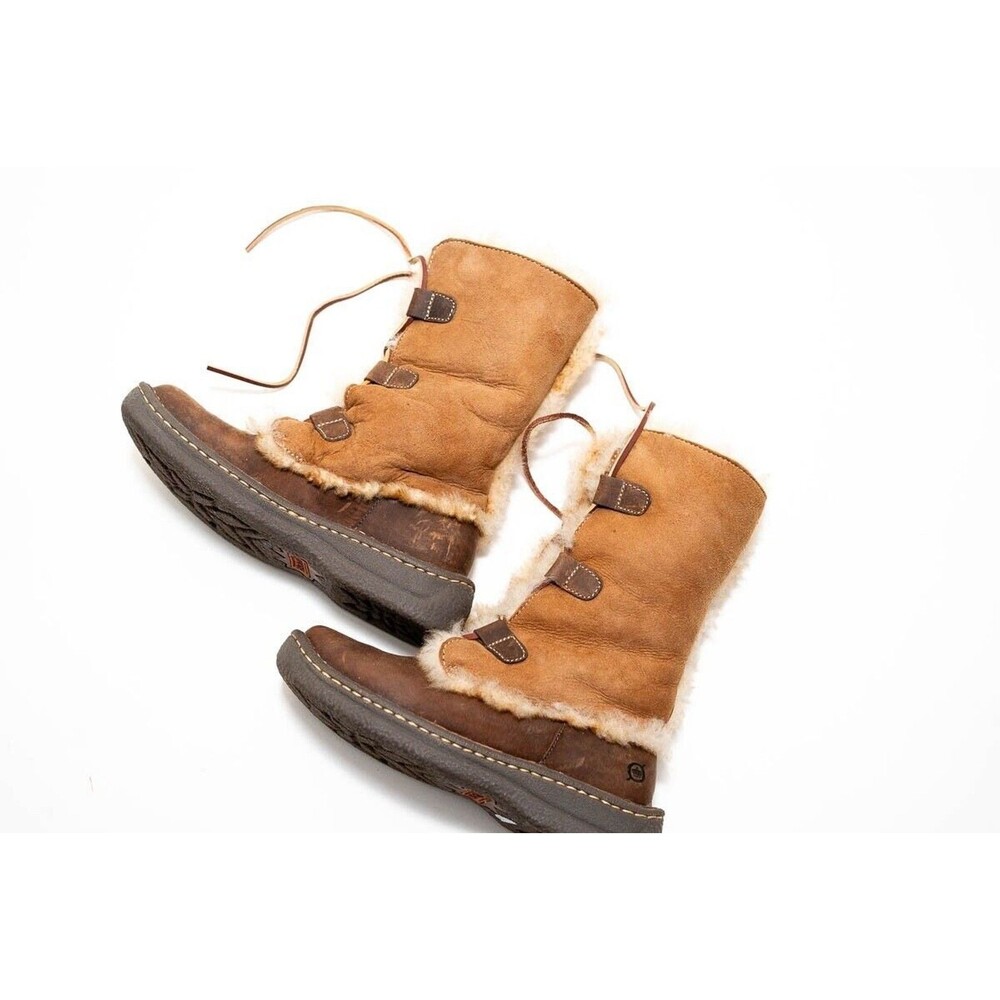 Born Women’s W6949 Nome Brown Leather & Shearling Lined Sherpa Lace Up Boots 6 - Picture 2 of 12